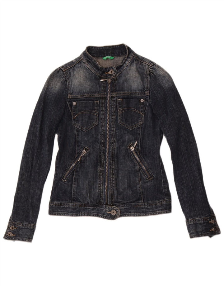 Giubbotto Jeans Bambina Benetton 8-9 Anni Large Blu Navy Cotone