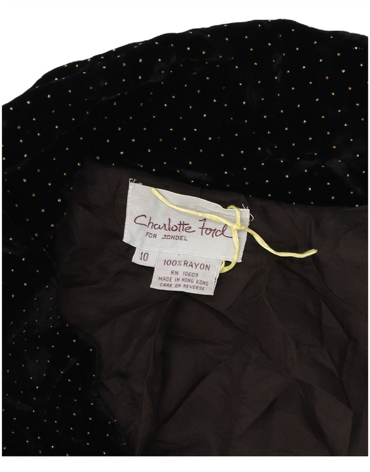 Giubbotto bomber oversize in velluto vintage da donna UK 10 piccolo nero maculato