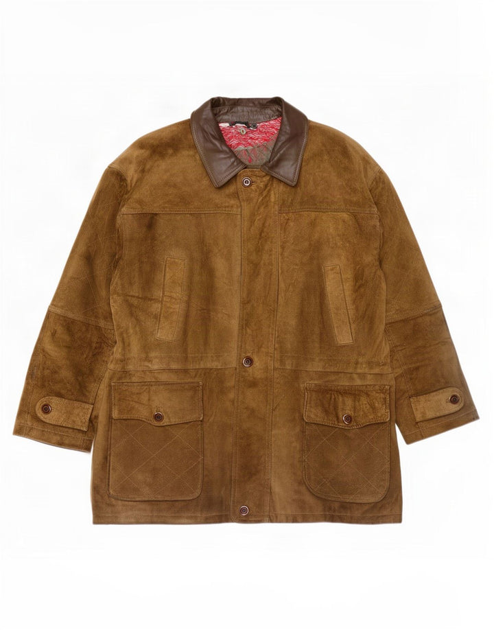 Cappotto vintage da uomo in pelle scamosciata scamosciata IT 54 XL in pelle kaki