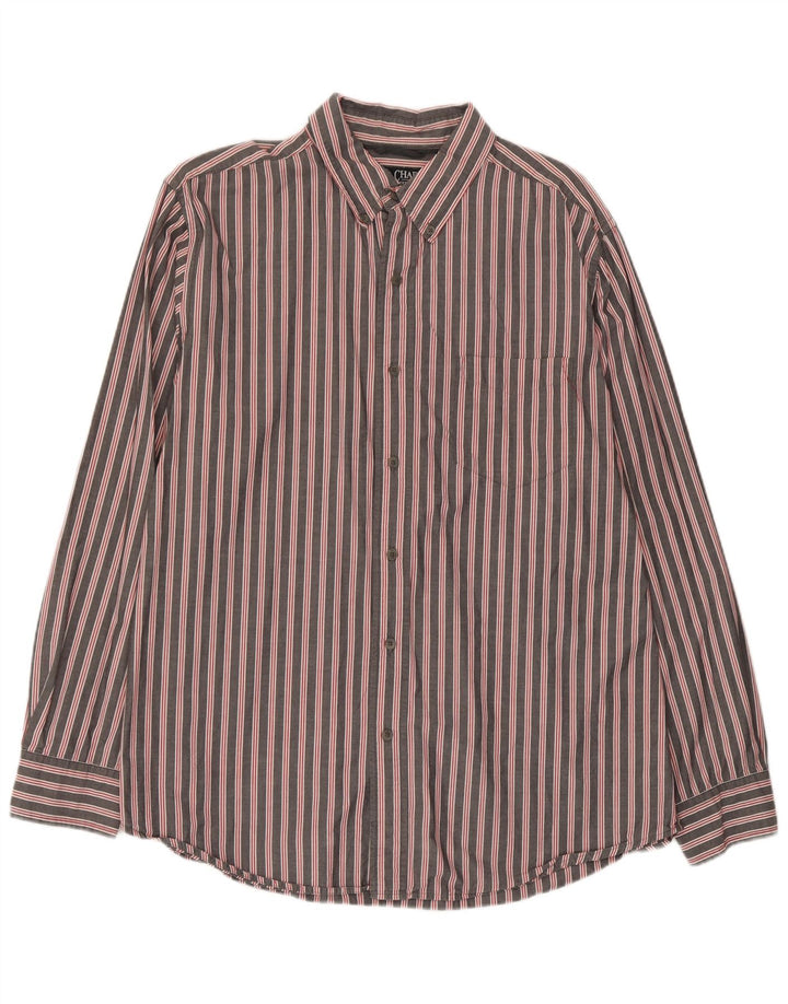 Camicia da uomo Chaps grande in cotone a righe grigie