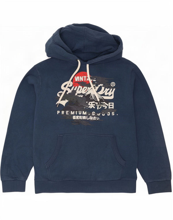 Felpa con cappuccio grafica vintage da uomo Superdry XL in cotone blu navy