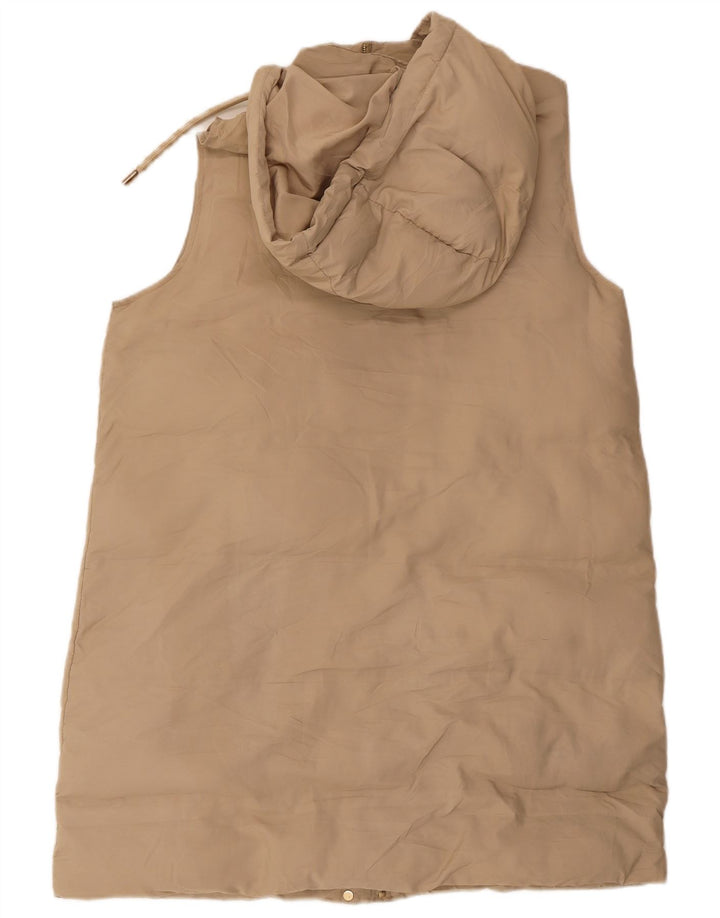 Cappotto imbottito senza maniche con cappuccio da donna Zara UK 16 grande poliestere beige