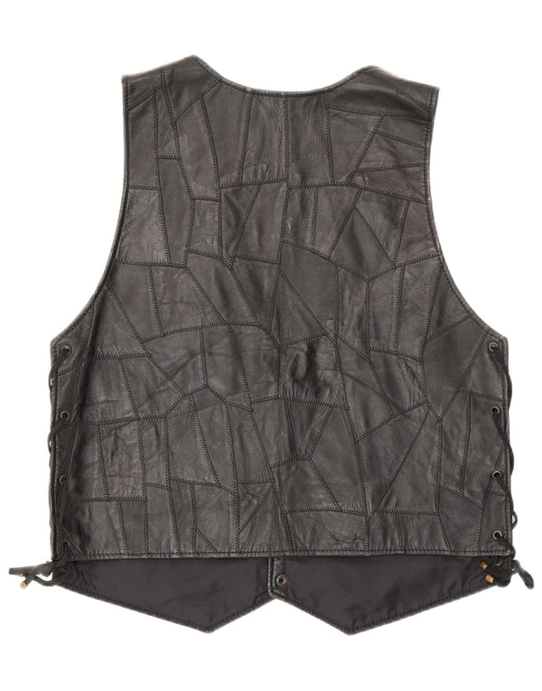 Gilet in pelle da donna vintage 2XL Biker patchwork nero