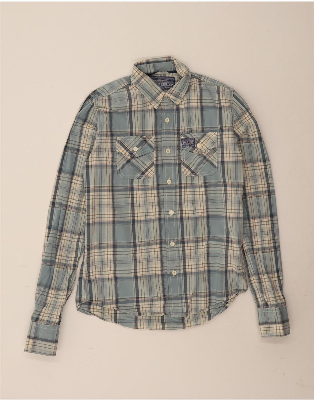 Camicia da uomo Superdry in cotone a quadri blu medio
