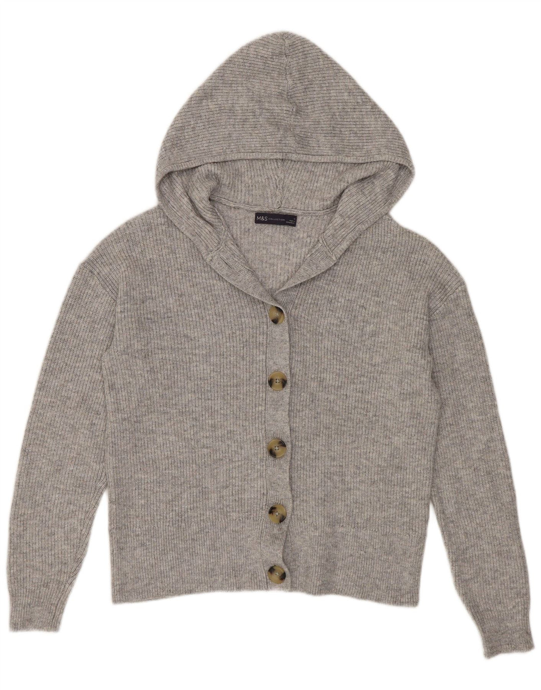 Maglione cardigan con cappuccio da donna Marks & Spencer UK 14 Poliestere grigio medio