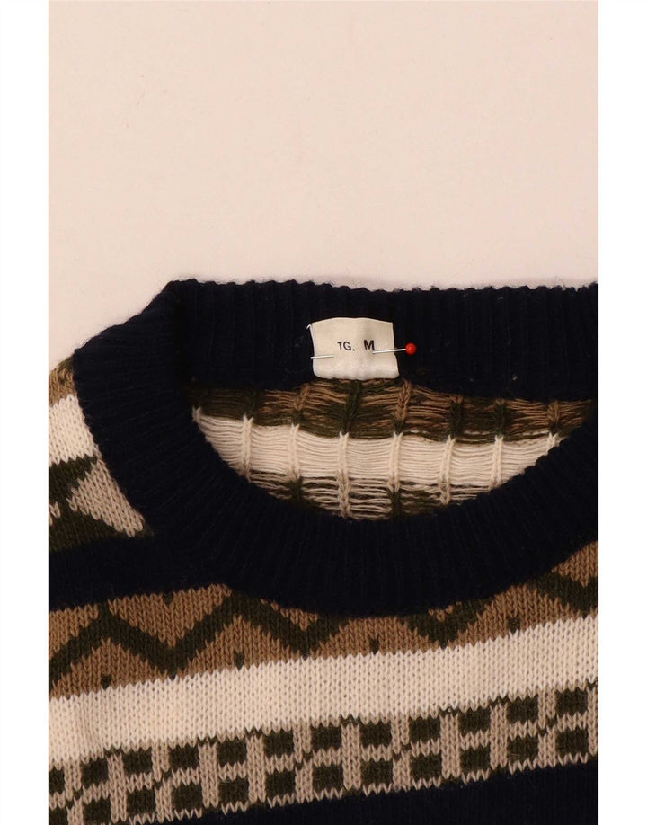 Maglione vintage da uomo con scollo a barchetta, medio, multicolore, geometrico