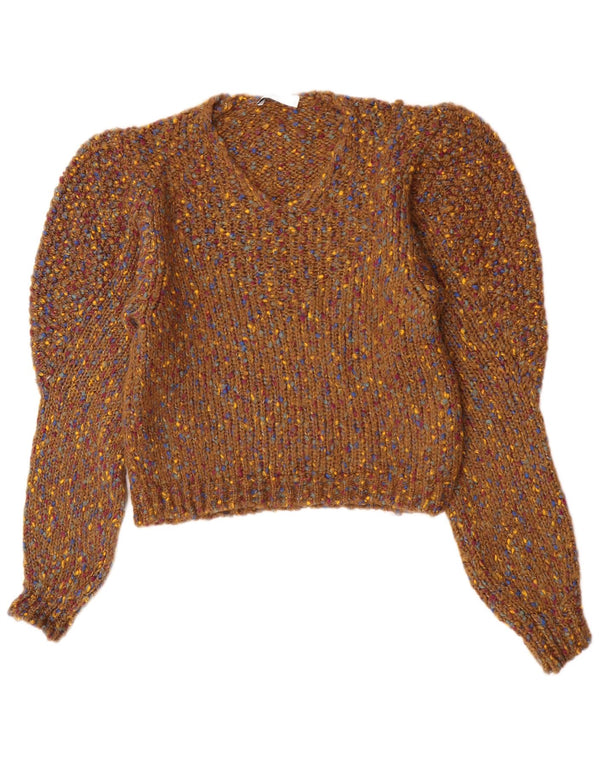 Maglione Zara da donna con scollo a V UK 14 Acrilico screziato marrone medio
