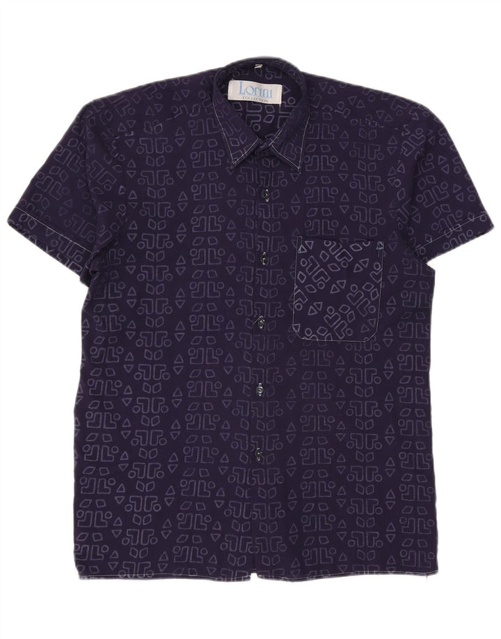 Camicia grafica da uomo vintage taglia 39/40 media blu navy geometrica
