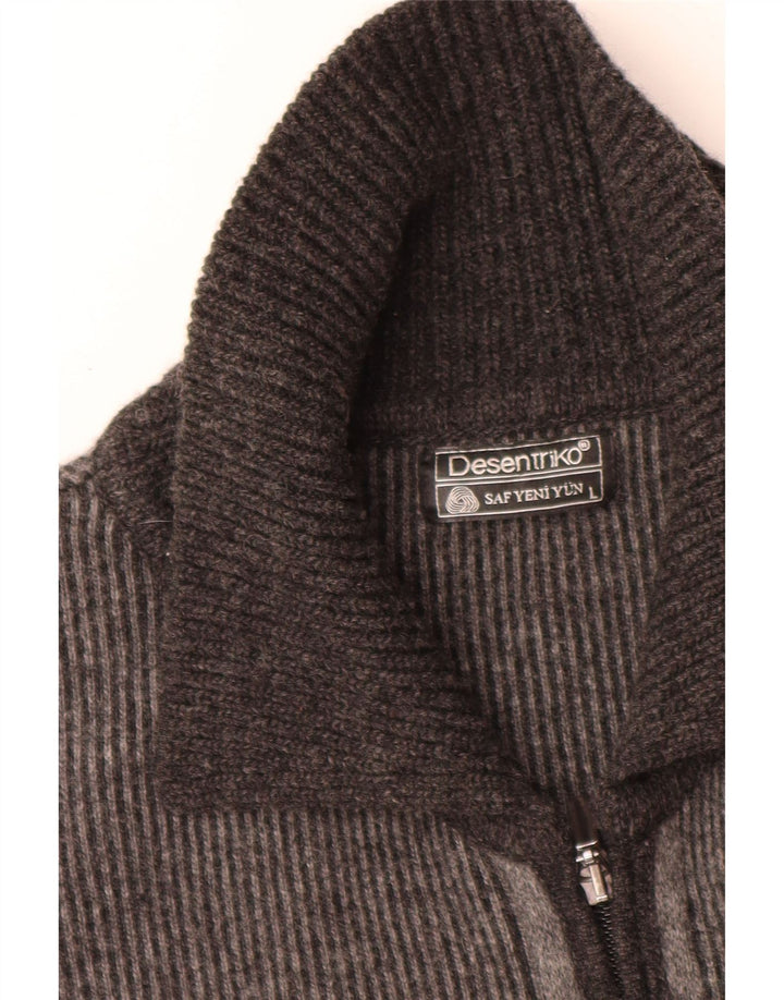 Maglione cardigan da uomo vintage grande blocco di colore grigio