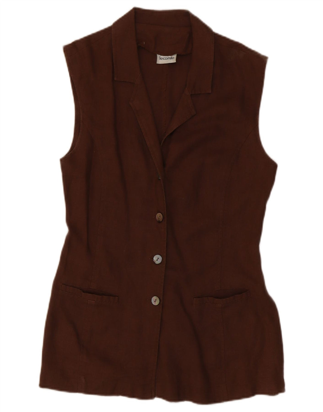 Giacca blazer senza maniche da donna a 3 bottoni Lecomte UK 10 piccola marrone