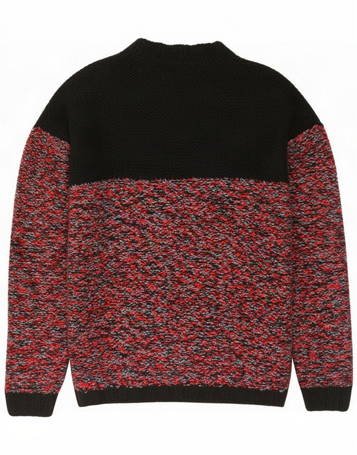 Maglione vintage da uomo con collo alto e collo alto, grande nero screziato