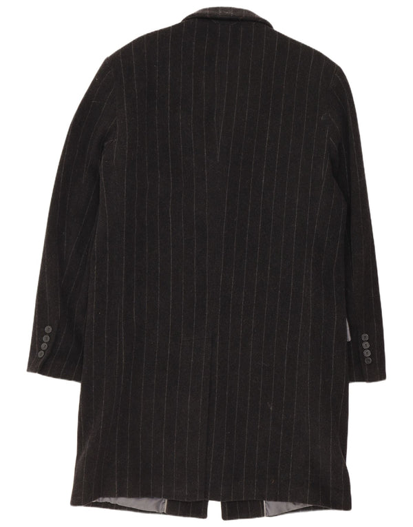 URBAN SPIRIT Mens Overcoat UK 38 Medium Black Striped Wool
