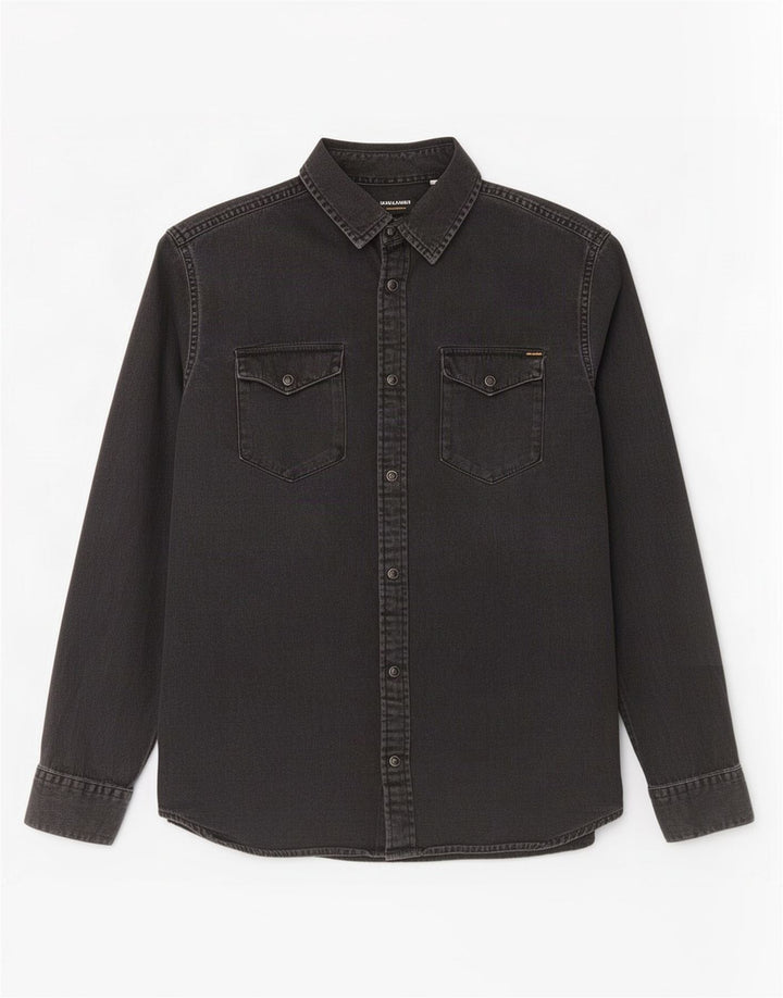 Camicia di jeans da uomo Jack & Jones grande in cotone nero
