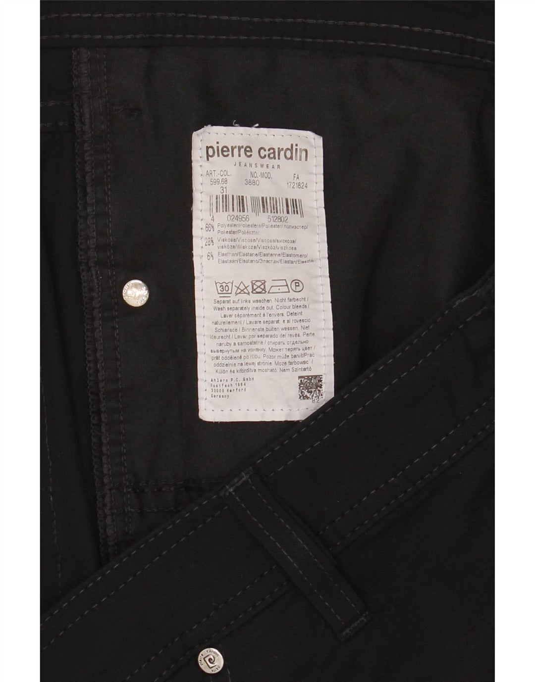 Jeans dritti da uomo Pierre Cardin W46 L34 poliestere nero