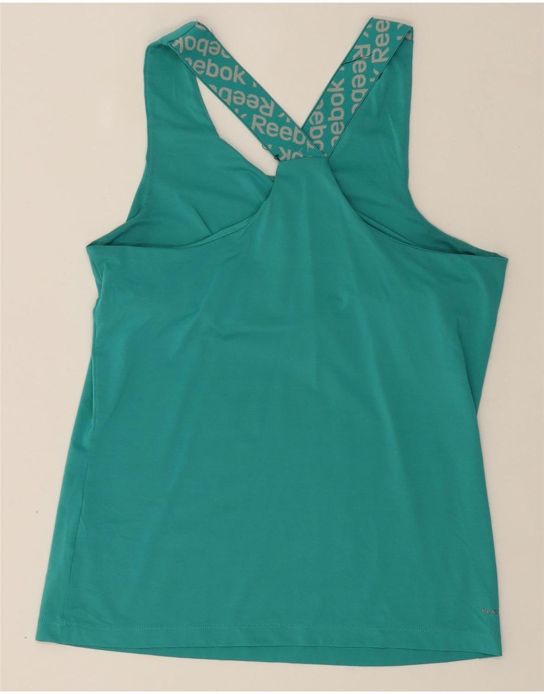 REEBOK Womens Graphic Vest Top UK 12 Medium Turquoise Polyester Vintage Reebok and Second-Hand Reebok from Messina Hembry 