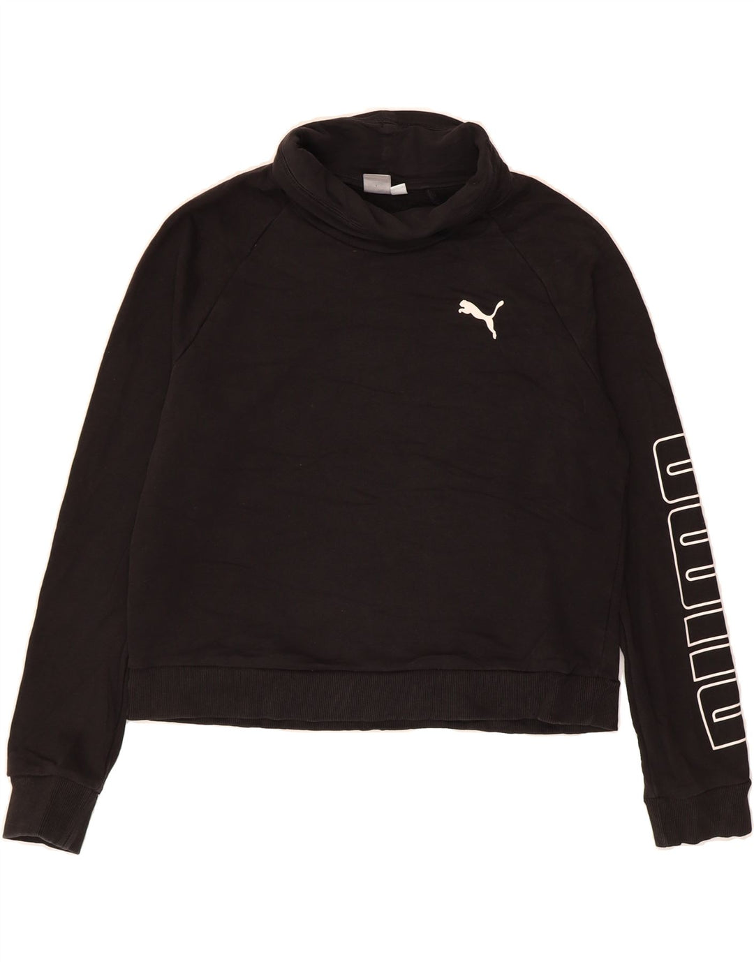 PUMA Womens Graphic Roll Neck Sweatshirt Jumper UK 14 Medium Black Vintage Puma and Second-Hand Puma from Messina Hembry 