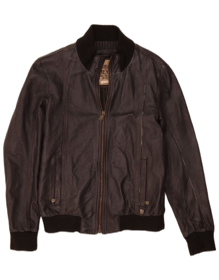 Giacca bomber in pelle da uomo vintage UK 36 piccola pelle marrone