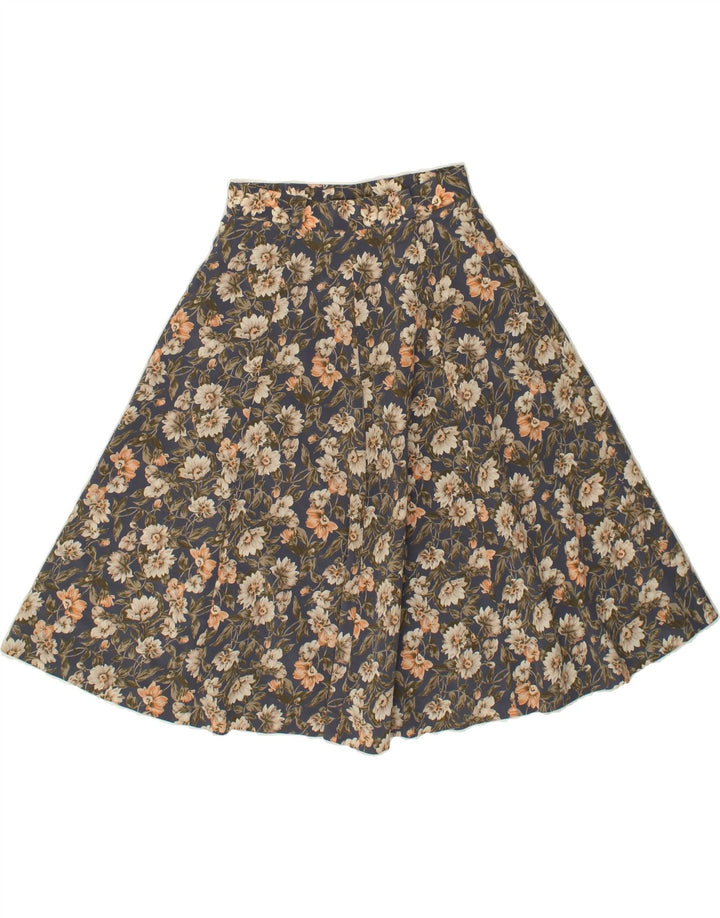 VINTAGE Womens Flared Skirt W28 Medium  Navy Blue Floral Vintage Vintage and Second-Hand Vintage from Messina Hembry 