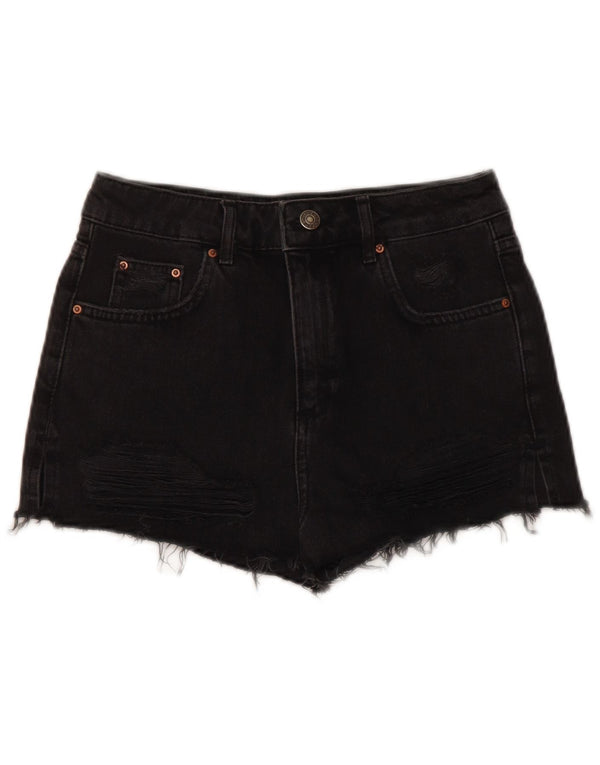 Pantaloncini di jeans a vita alta per mamma da donna Topshop UK 8 piccoli W25 cotone nero