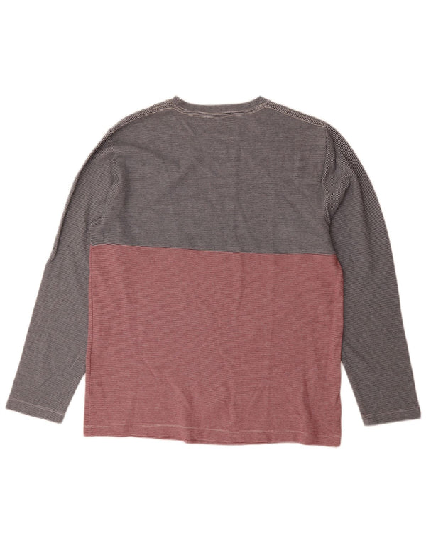 French Connection Top da uomo a maniche lunghe in cotone gessato grigio grande