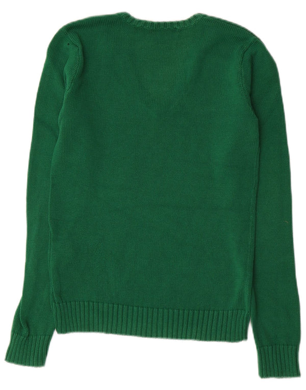 Maglione maglione con scollo a V da donna Ralph Lauren UK 10 piccolo cotone verde classico
