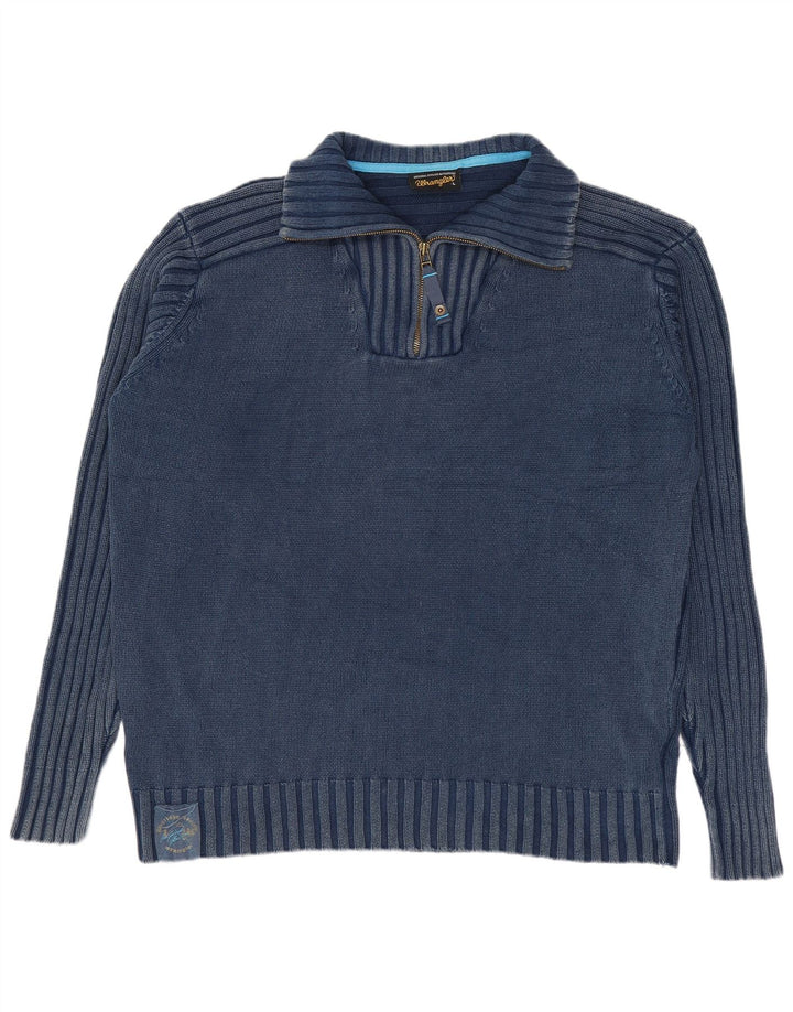 Maglione da uomo Wrangler con zip e collo, grande, in cotone blu navy