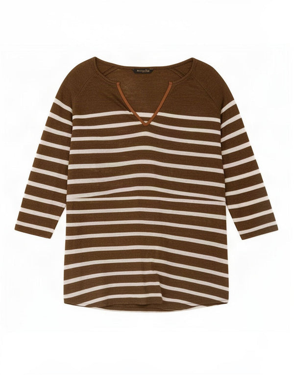 Maglia da donna Massimo Dutti manica 3/4 UK 16 grande a righe kaki