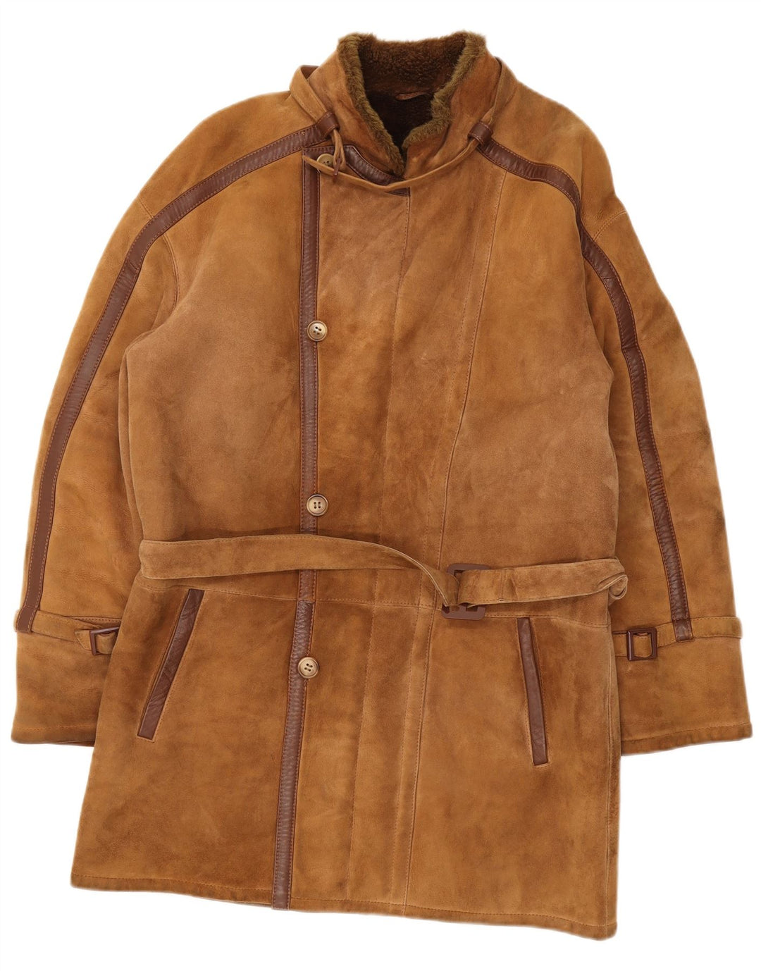 Cappotto vintage in shearling da uomo UK 36 piccolo marrone