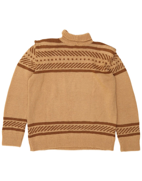 Maglione maglione collo alto da donna VINTAGE UK 16 grandi righe beige