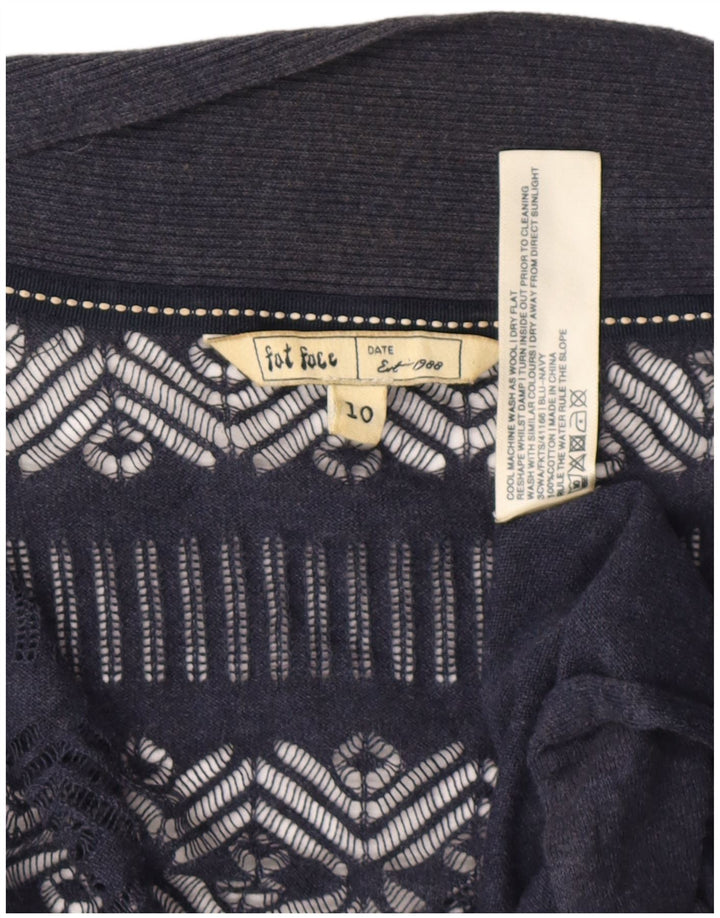 Maglione cardigan asimmetrico da donna Fat Face UK 10 piccolo cotone blu navy