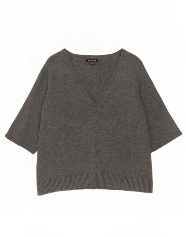 Massimo Dutti Maglione da donna con scollo a V maniche a 3/4 UK 14 Grigio medio