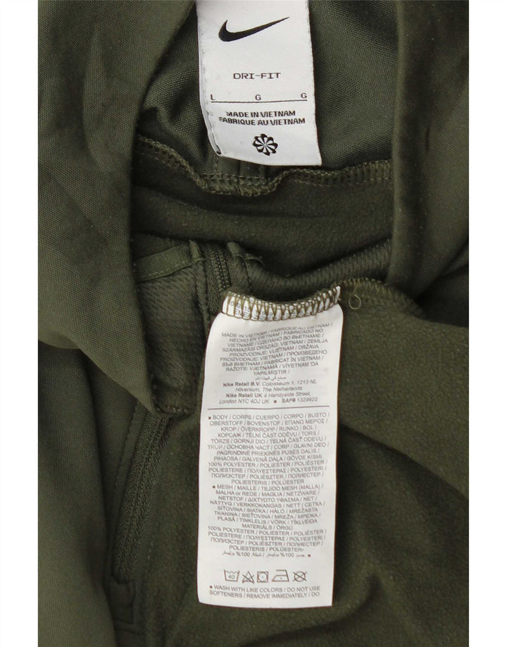 Nike Uomo Dri Fit Zip Collo Pullover Tuta Top Large Verde Poliestere