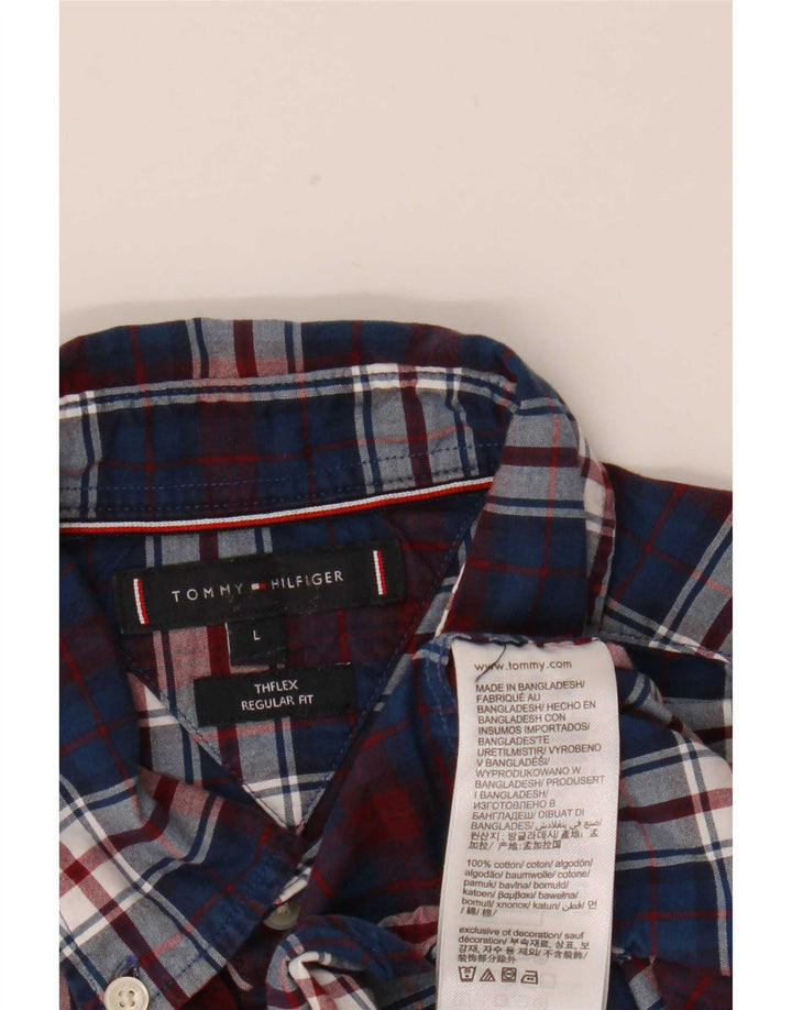 Tommy Hilfiger Uomo Flex Regular Fit Camicia Large Blu Navy a quadri in cotone