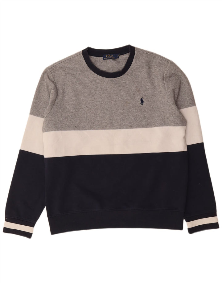 Polo Ralph Lauren Felpa da uomo Maglione grande Poliestere color block grigio