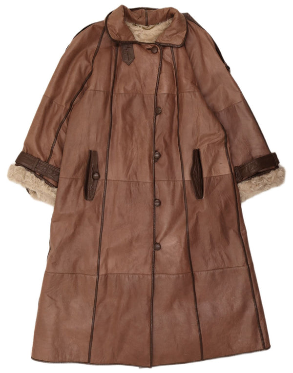 Cappotto in pelle vintage da donna UK 14 Marrone medio