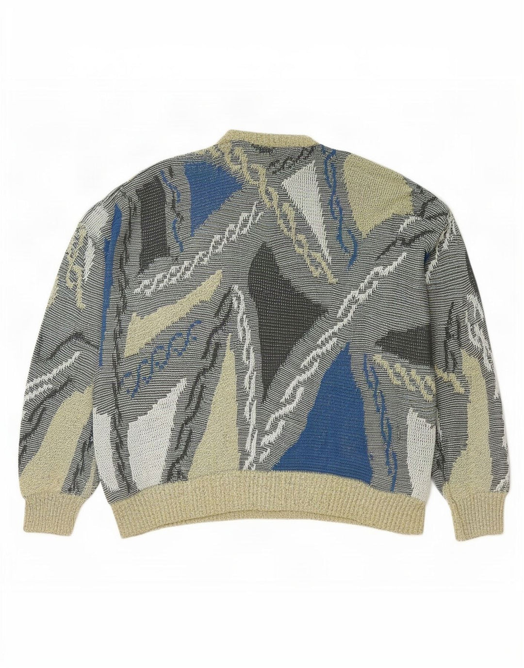 Maglione girocollo da uomo vintage con motivo astratto, grande, multicolore