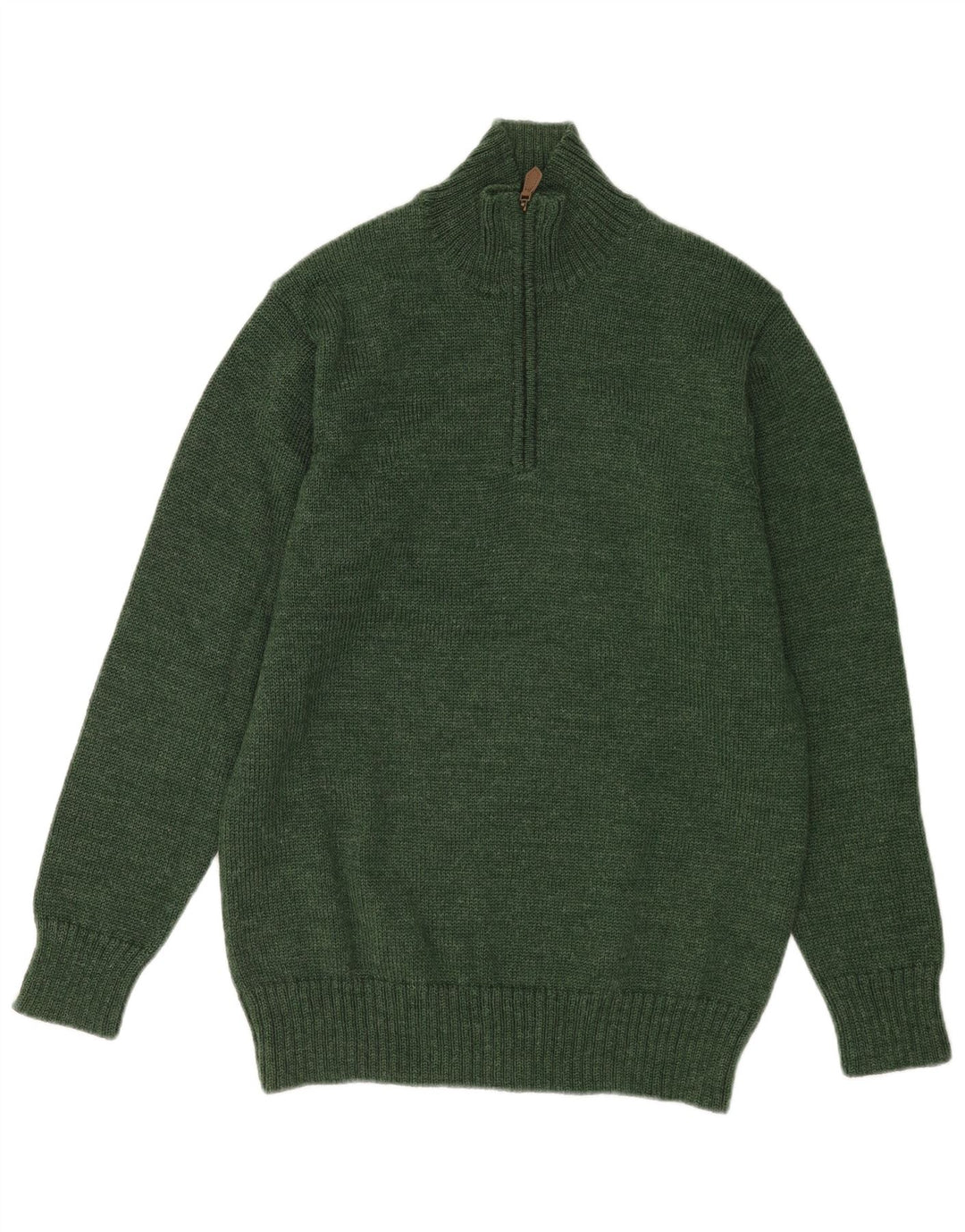 Maglione da uomo con zip e collo WoolOvers in lana verde medio