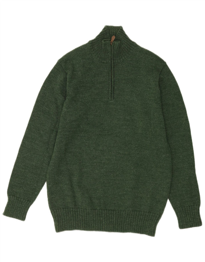Maglione da uomo con zip e collo WoolOvers in lana verde medio