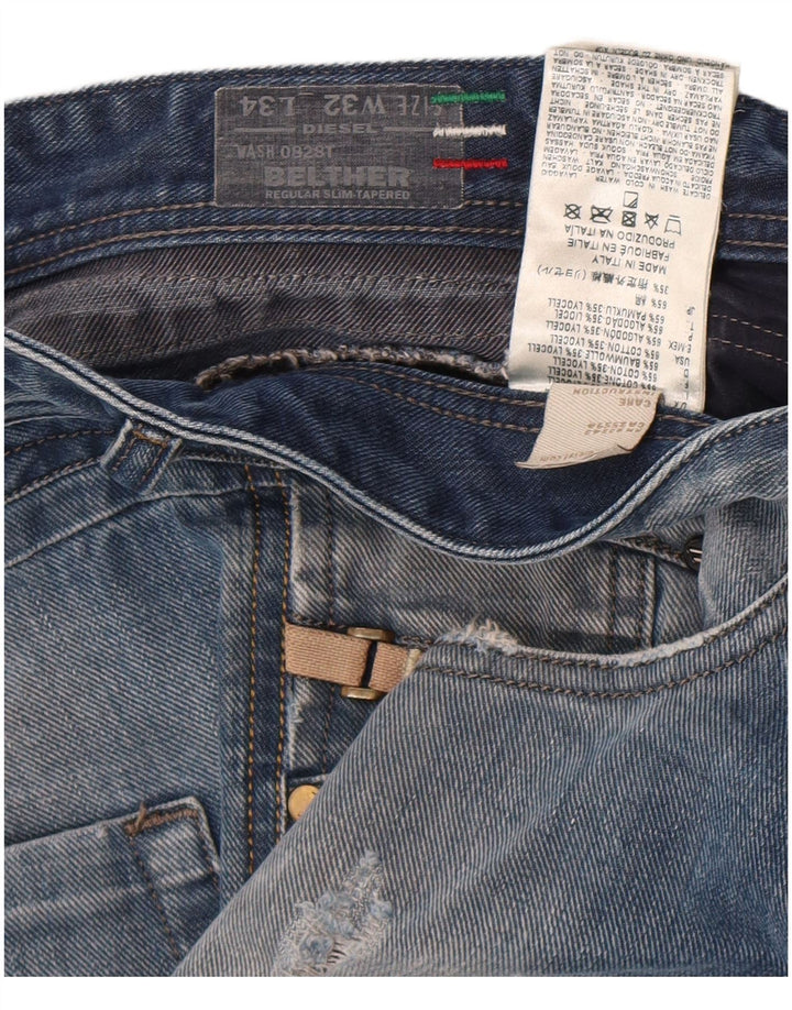 Jeans dritti invecchiati Belther da uomo Diesel W32 L34 cotone blu