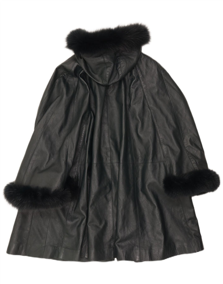 Cappotto poncho in pelle con cappuccio da donna SAKI UK 10 piccolo in pelle verde
