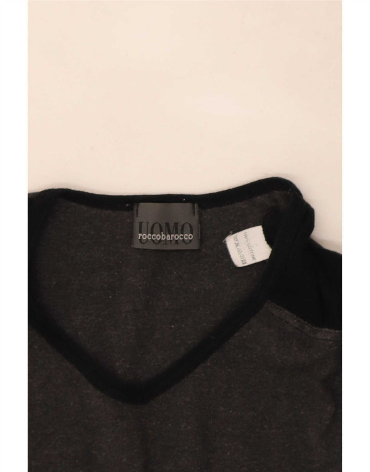 T-shirt da uomo Roccobarocco Top Large in cotone color block grigio