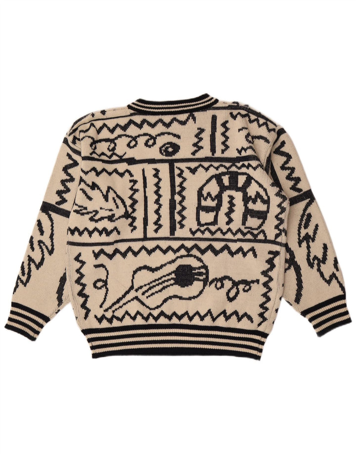 Maglione girocollo da uomo vintage con motivo astratto, grande beige