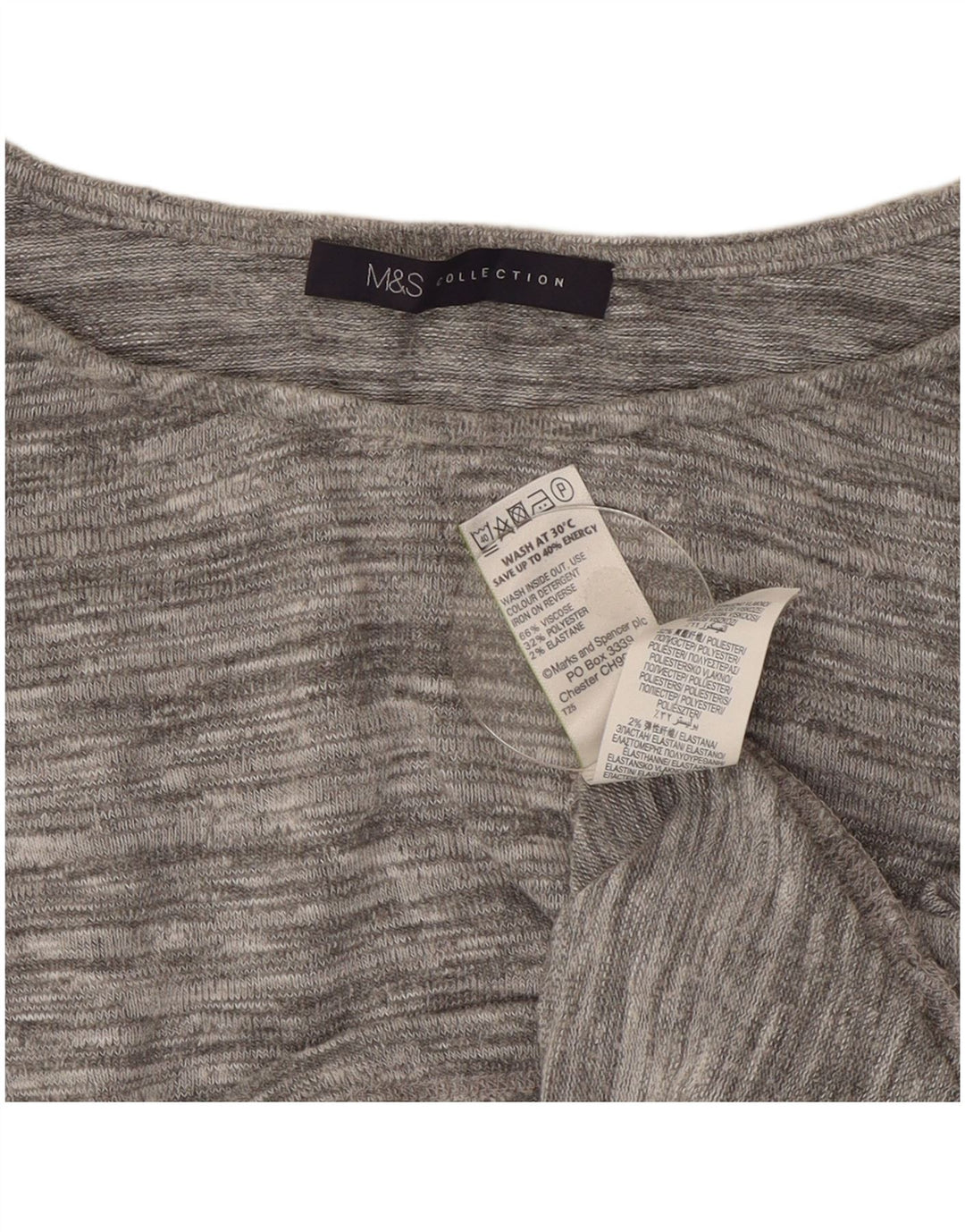 Marks & Spencer Top da donna manica 3/4 UK 12 Viscosa chiazzata grigio medio