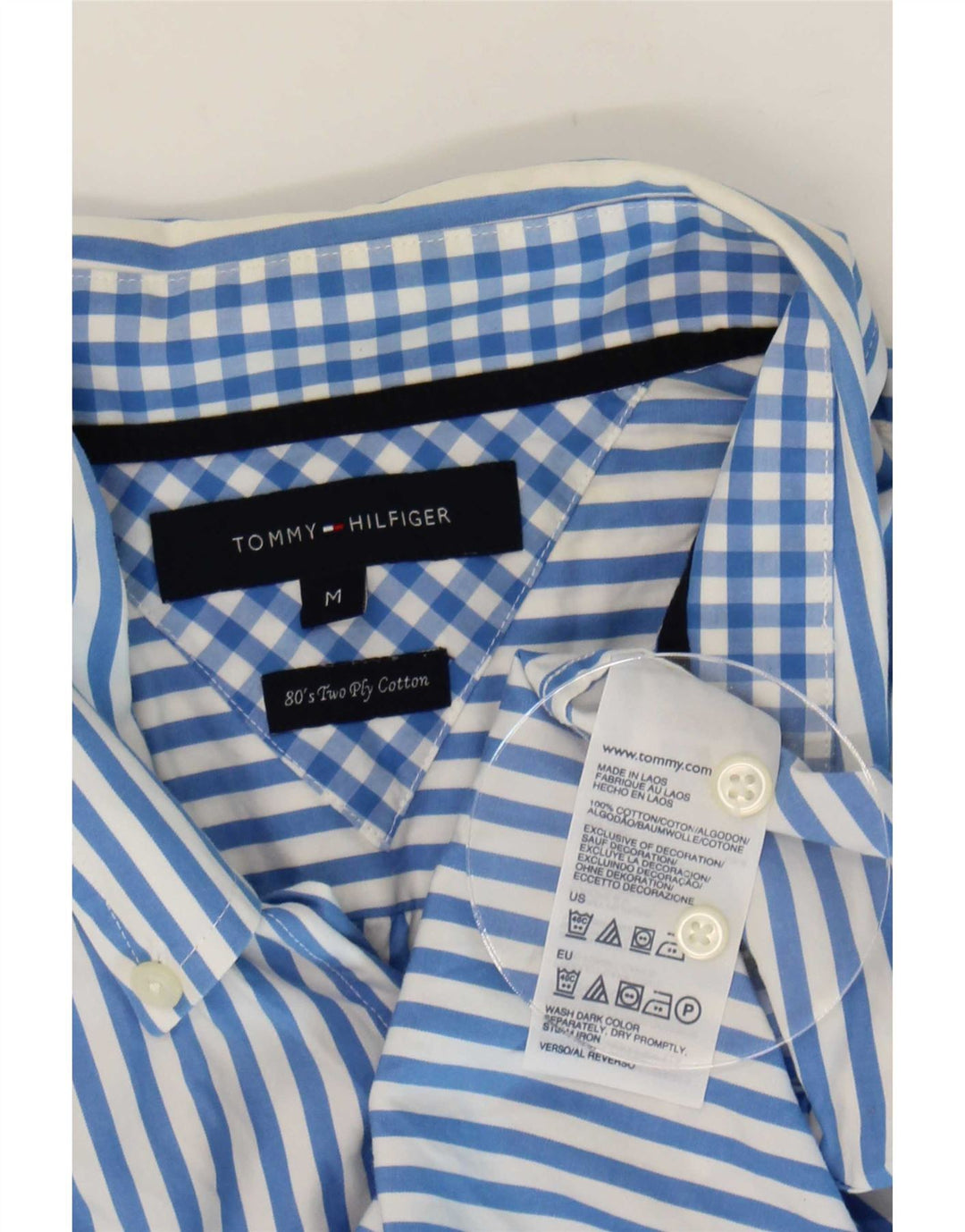 Camicia da uomo Tommy Hilfiger in cotone gessato blu medio