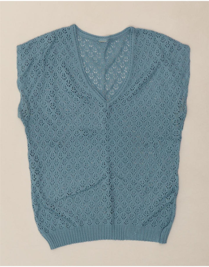 VINTAGE Womens Sleeveless Crochet Blouse Top UK 14 Medium Blue Vintage Vintage and Second-Hand Vintage from Messina Hembry 