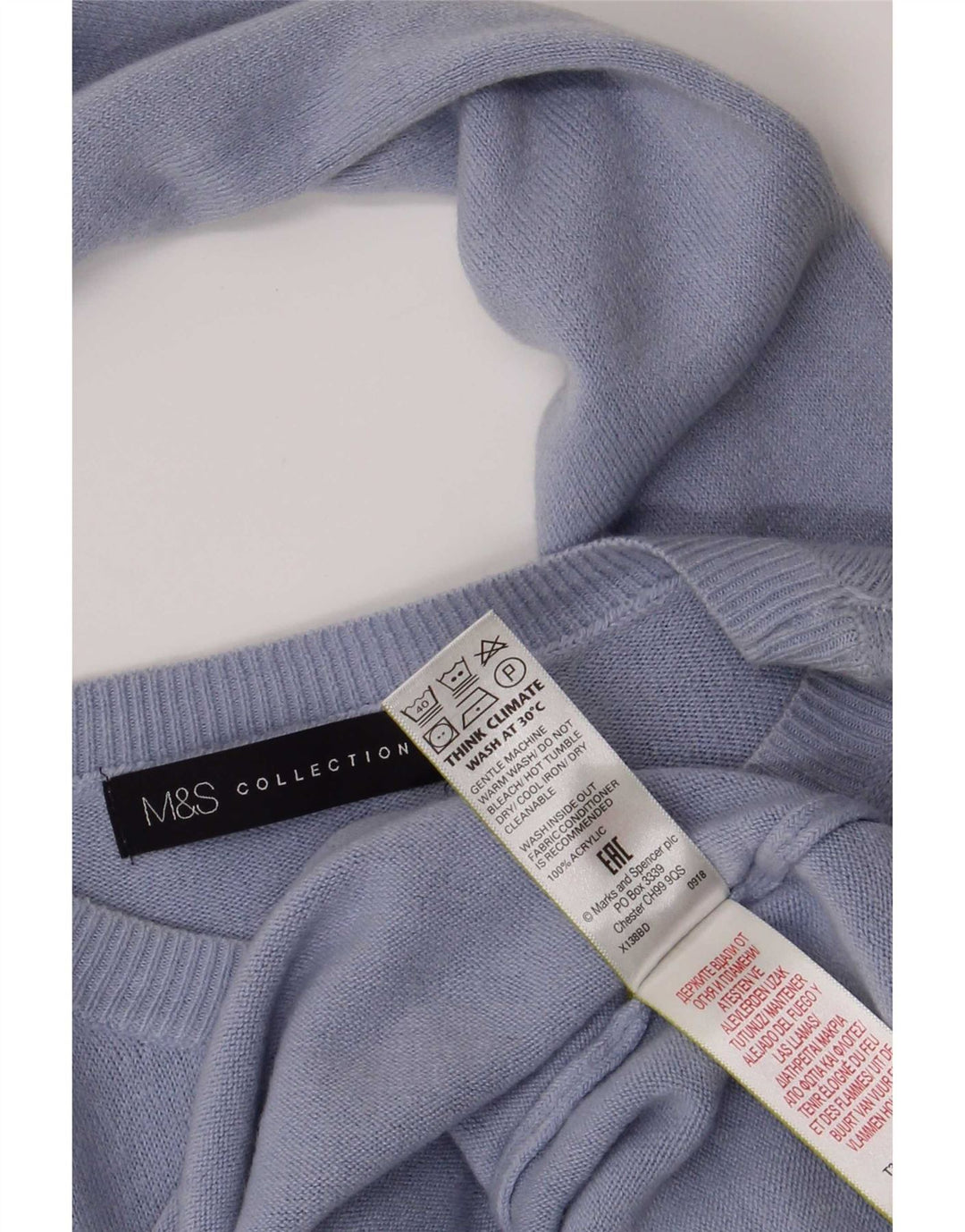 Maglione maglione girocollo da donna Marks & Spencer UK 10 piccolo acrilico blu