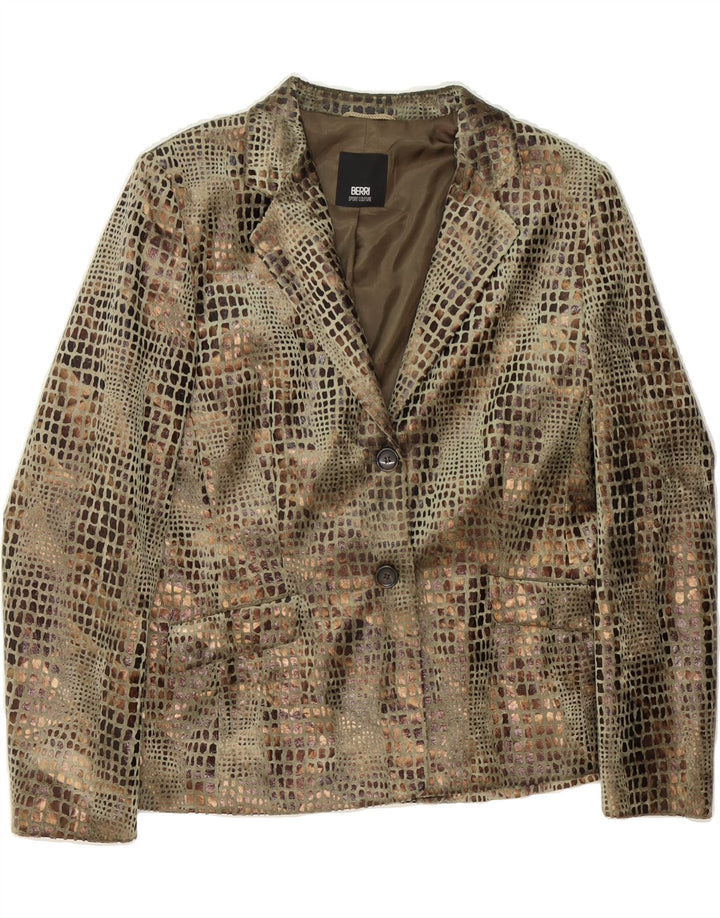 BERRI Womens 2 Button Blazer Jacket IT 42 Medium Brown Animal Print Vintage Berri and Second-Hand Berri from Messina Hembry 