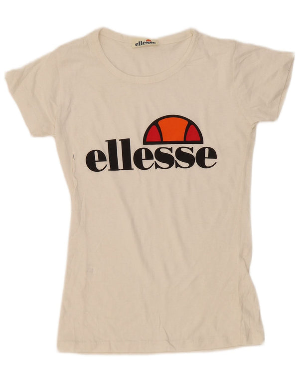 T-shirt grafica da donna Ellesse Top UK 12 medio bianco sporco