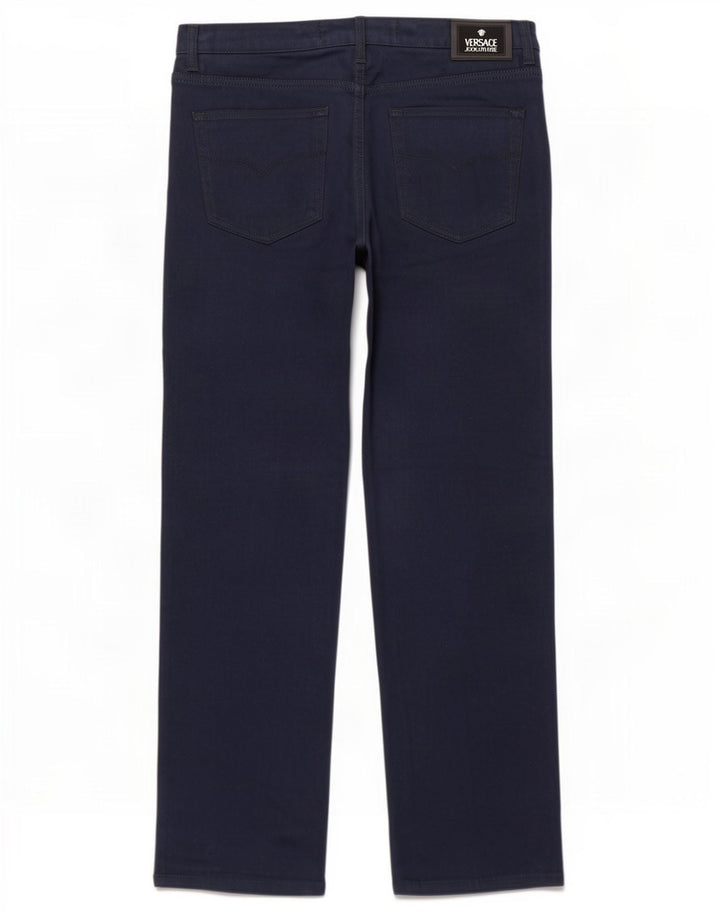 Pantaloni casual dritti da uomo Versace W34 L32 poliestere blu navy