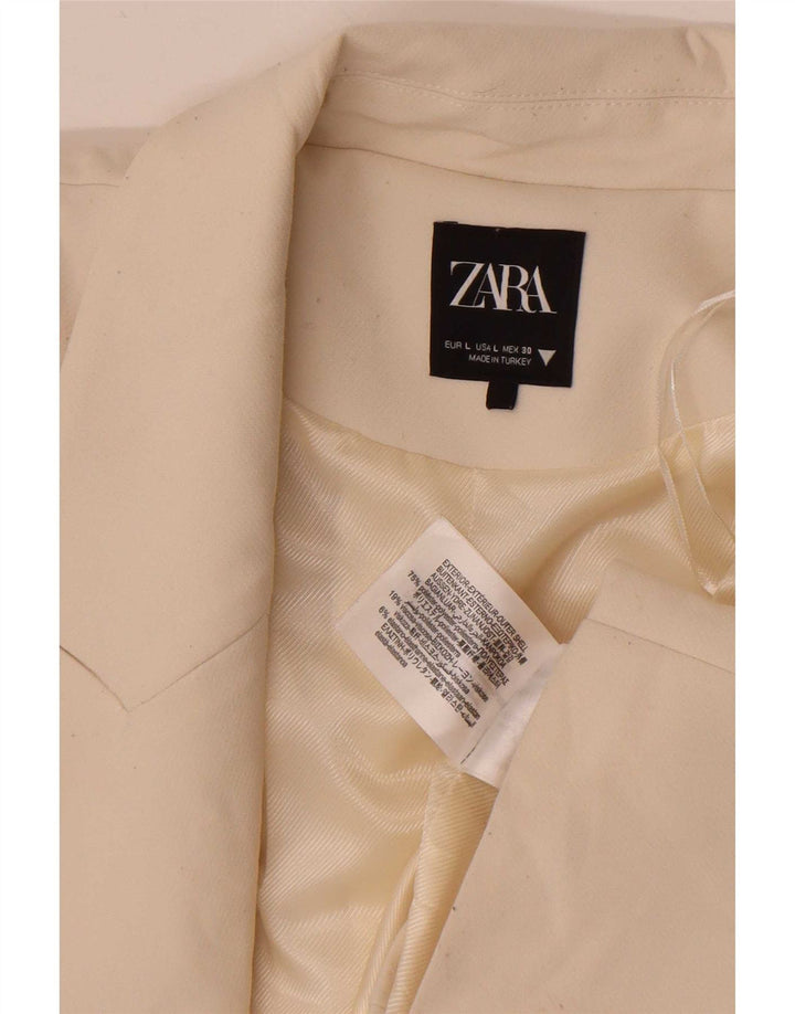 Giacca Bolero aperto da donna Zara UK 16 grande poliestere bianco sporco